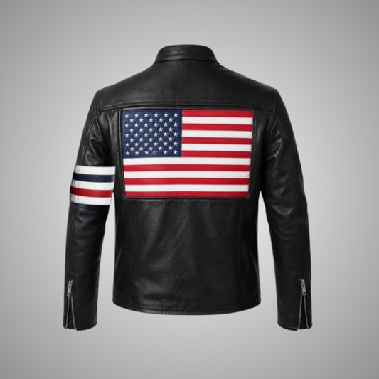 Men's Easy Rider Leather Jacket – Vintage USA Flag Biker Jacket