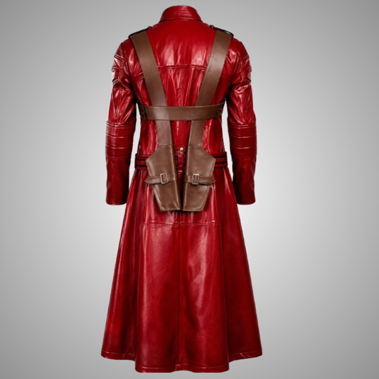 Men's Red Leather Trench Coat Gaming Cosplay Duster