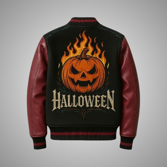 Men's Halloween Pumpkin Varsity Jacket Letterman Bomber