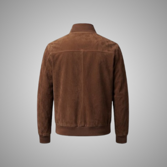 Men's Premium Brown Suede Casual Bomber Jacket