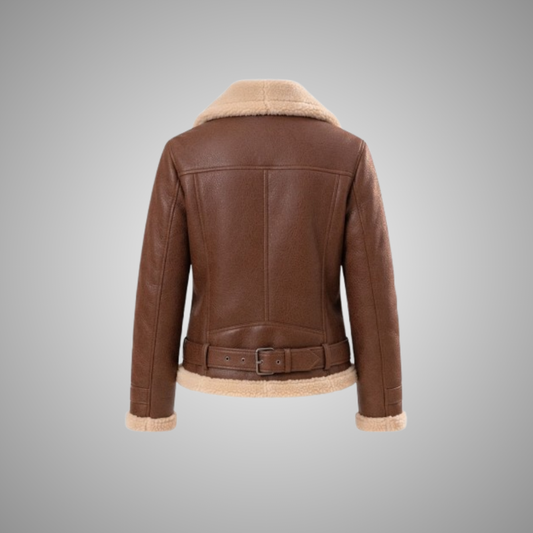 Women's Classic Brown Shearling Lined Aviator Jacket