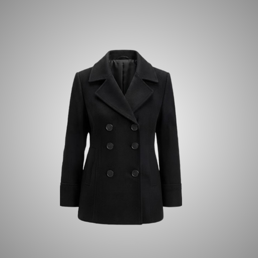 Women's Classic Black Wool Blend Peacoat
