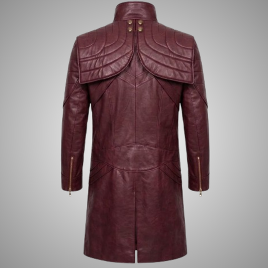 Men's Maroon Leather Trench Coat Dante Cosplay Gaming
