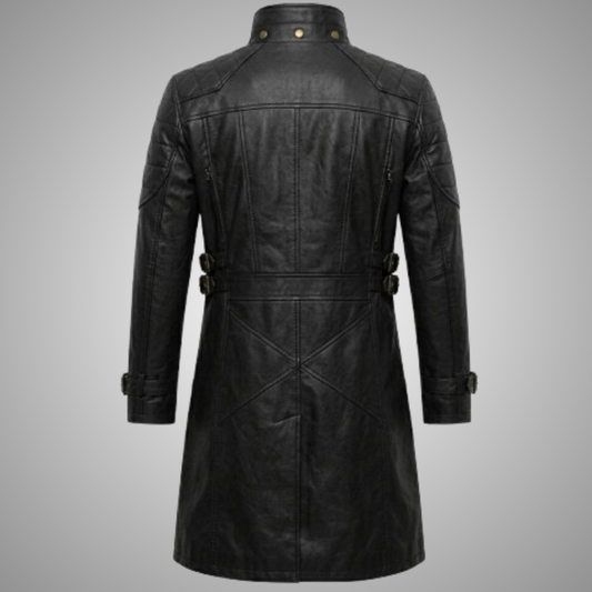 Men's Black Leather Trench Coat Steampunk Gothic Duster