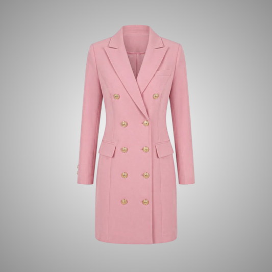 Women's Pink Double-Breasted Blazer Dress Long Coat