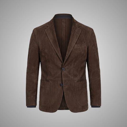 Men's Dark Brown Suede Leather Blazer Suit Jacket