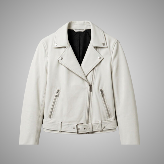 Women's Off-White Faux Leather Moto Biker Jacket