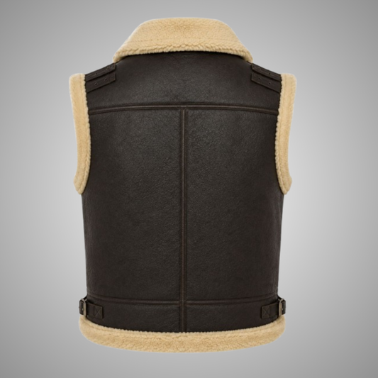 Men's Brown Shearling Leather Vest B3 Winter Bodywarmer