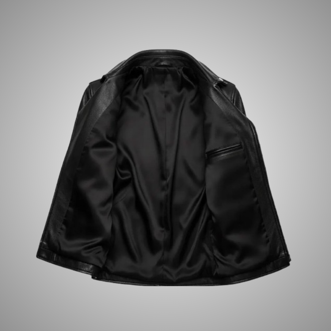 Men’s Classic Black Asymmetrical Leather Biker Jacket – Vintage Motorcycle Leather Jacket