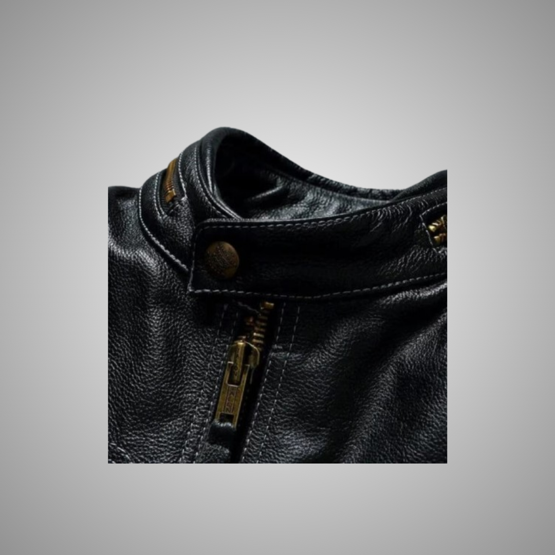 Men’s Distressed Black Vintage Leather Cafe Racer Jacket – Biker Style Outerwear