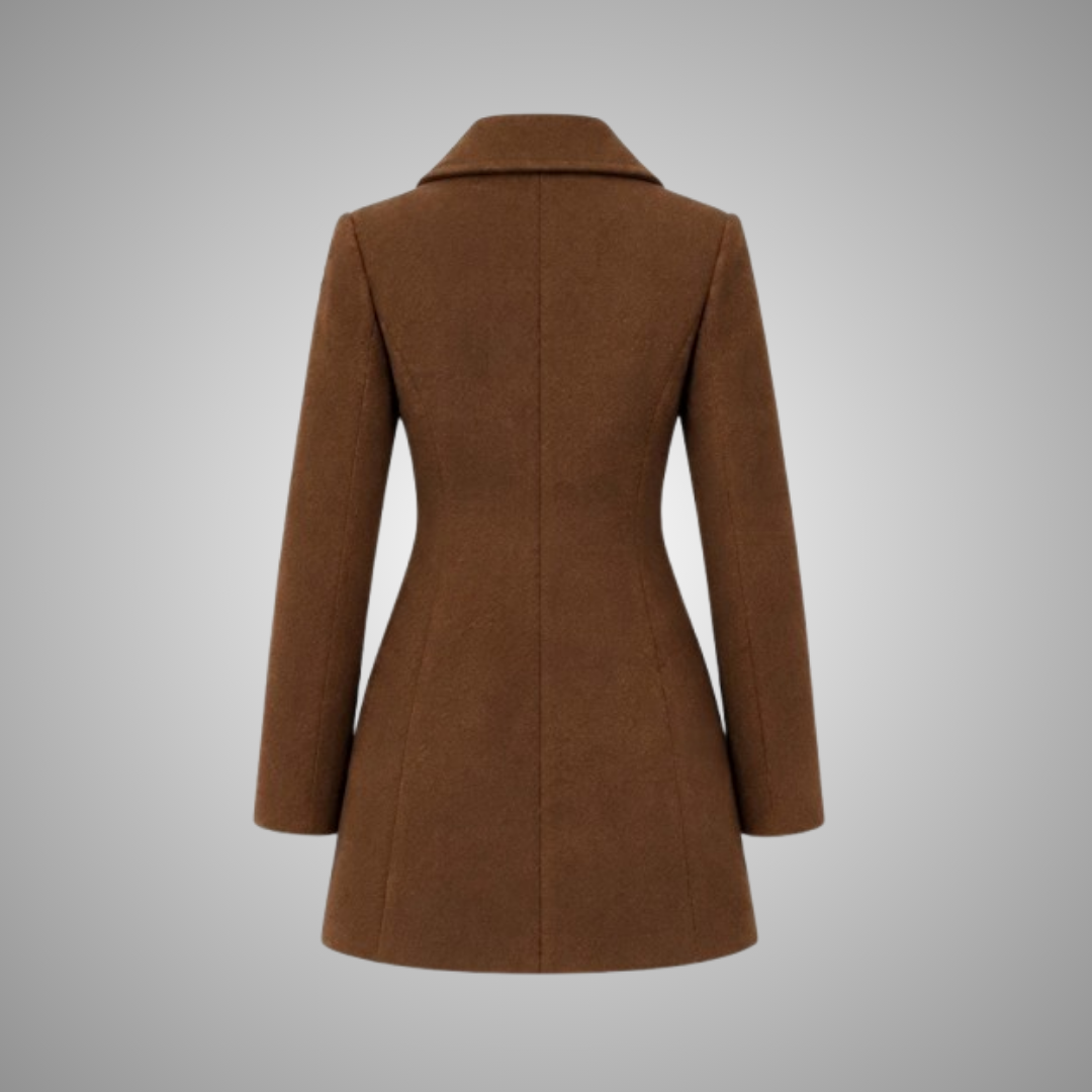Classic Brown Double-Breasted Wool Blend Coat for Women