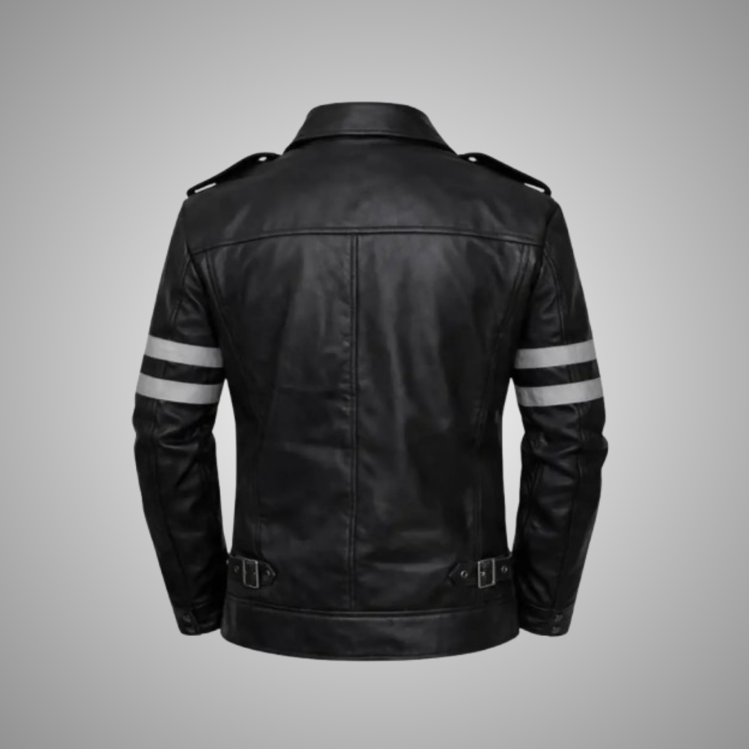 Men’s Gaming Cosplay Black Leather Jacket – Tactical Military Style Biker Jacket