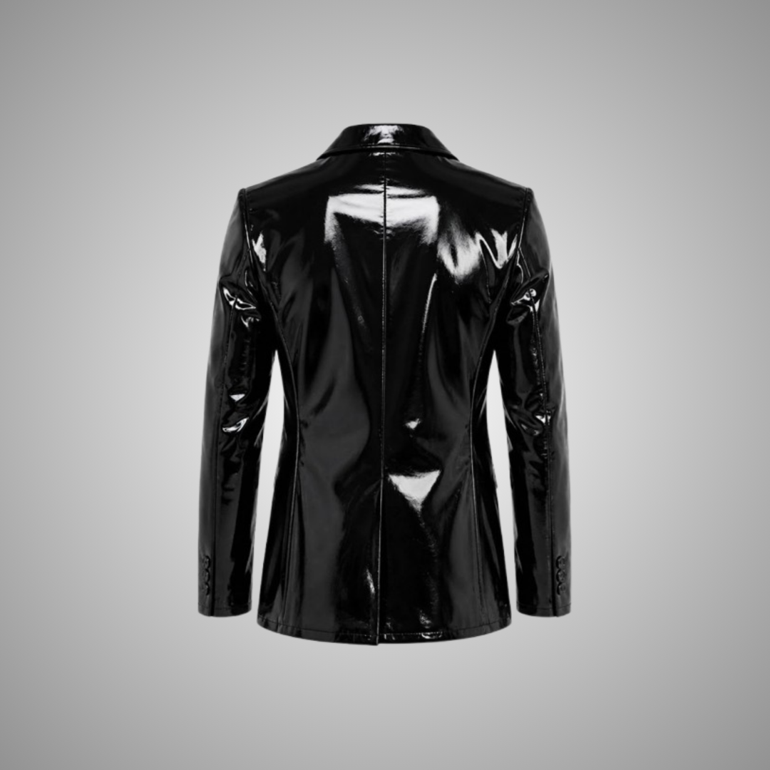 Glossy PU Leather Women's Blazer Jacket