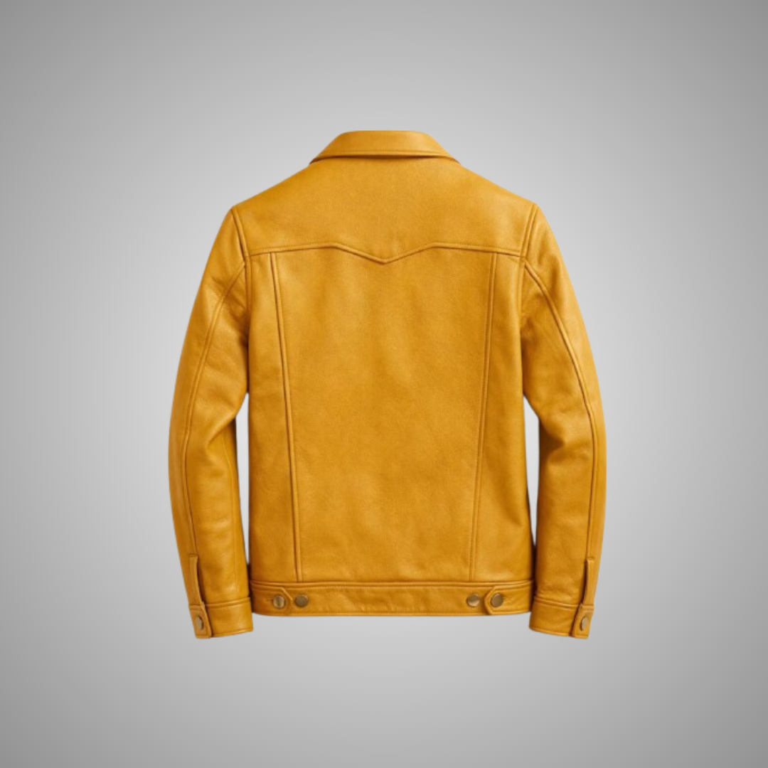 Men’s Yellow Leather Trucker Jacket – Premium Mustard Real Leather Jacket