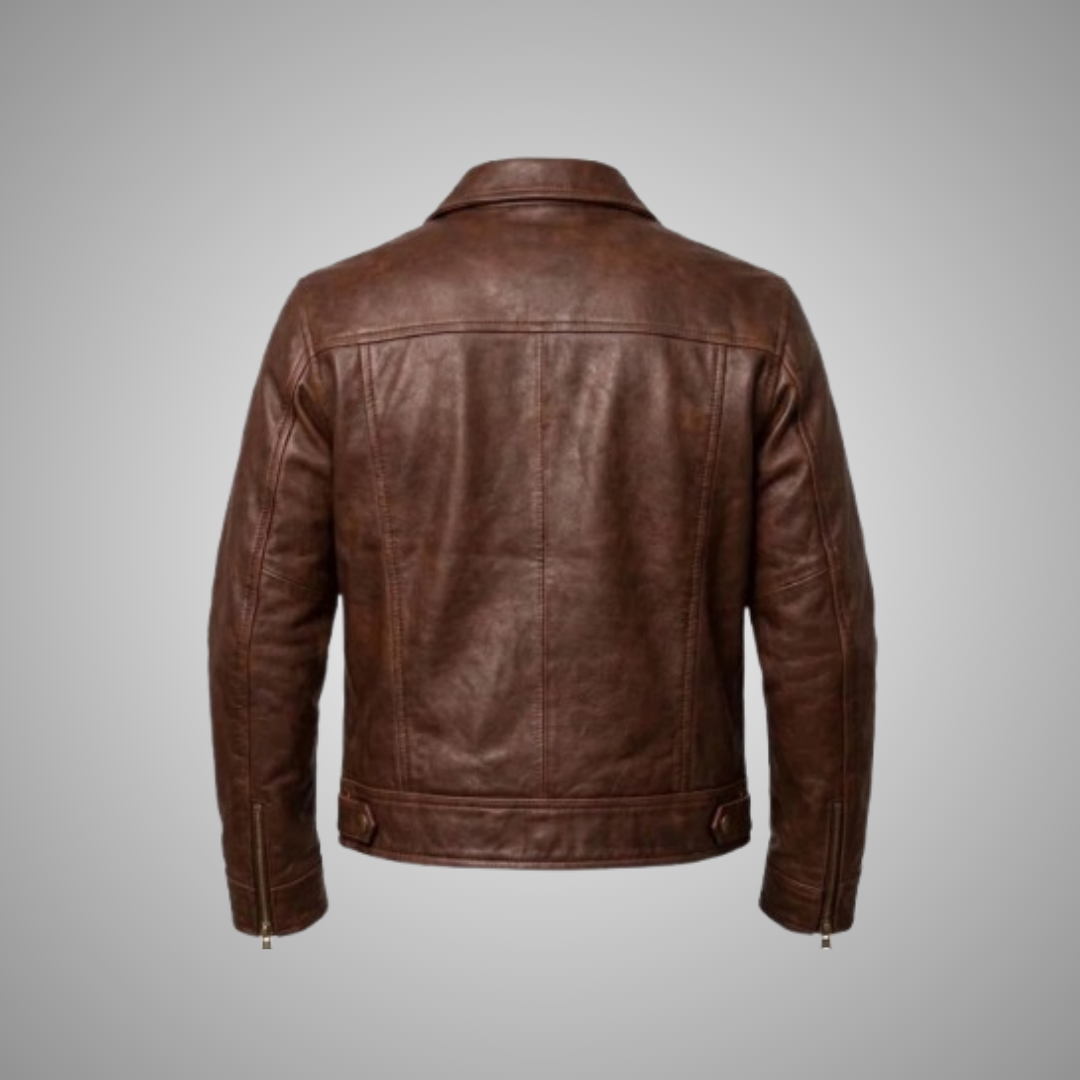 Men's Classic Vintage Brown Real Leather Jacket – Trucker Style