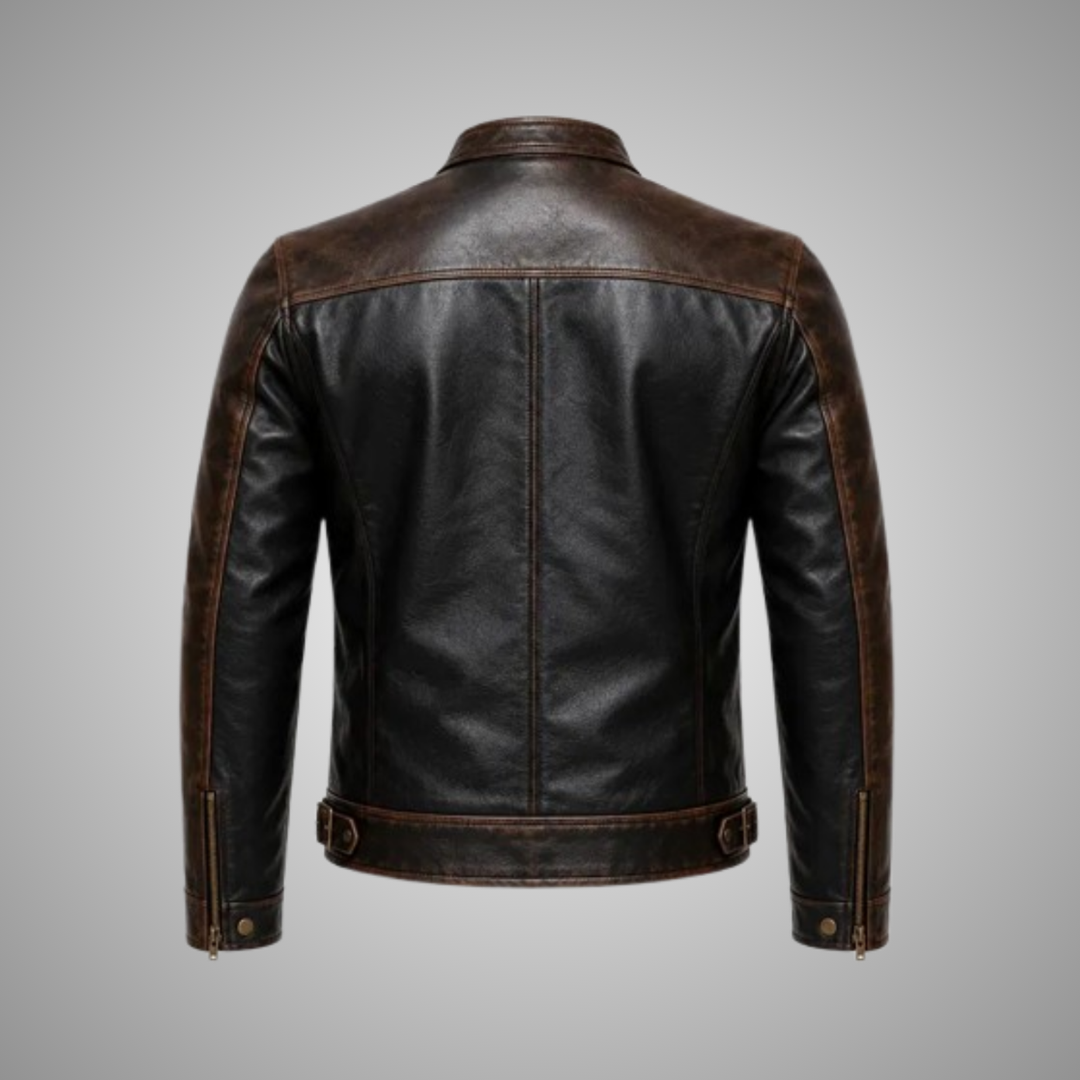 Men's Dual Tone Black & Brown Leather Biker Jacket