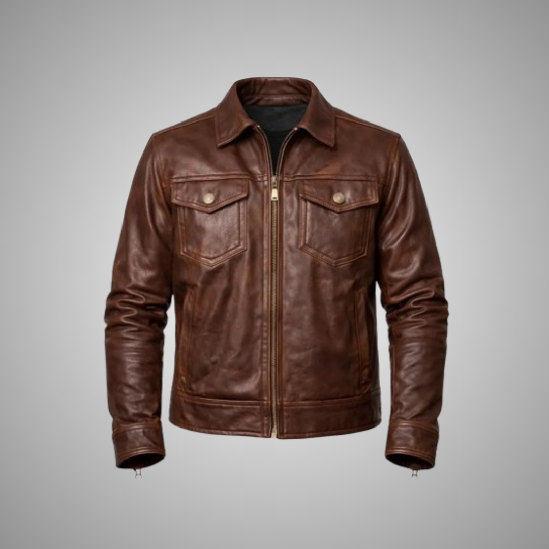 Men's Classic Vintage Brown Real Leather Jacket – Trucker Style