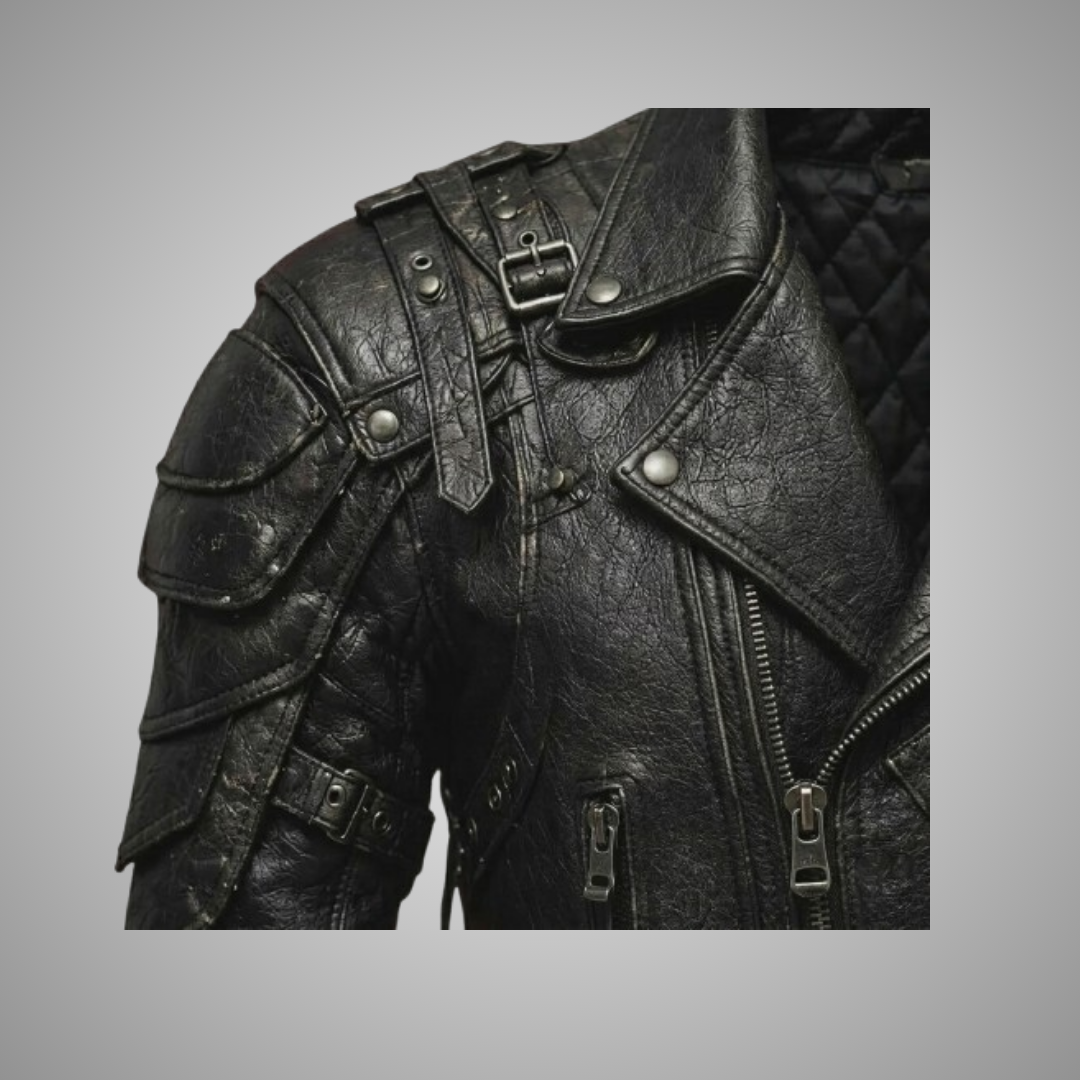 Men's Black Leather Biker Jacket Steampunk Gothic Armor