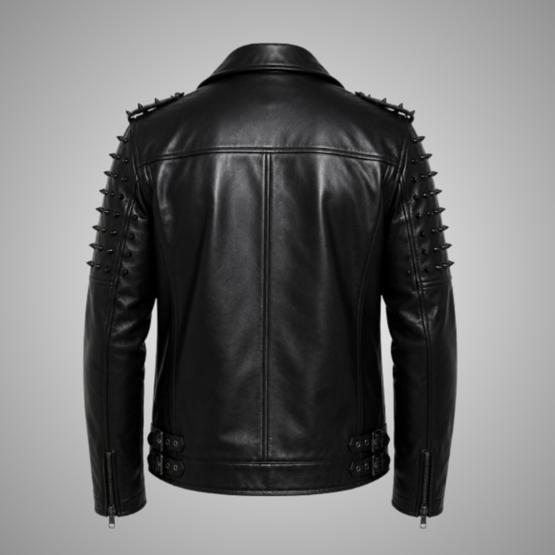 Men's Black Studded Leather Biker Jacket Punk Gothic