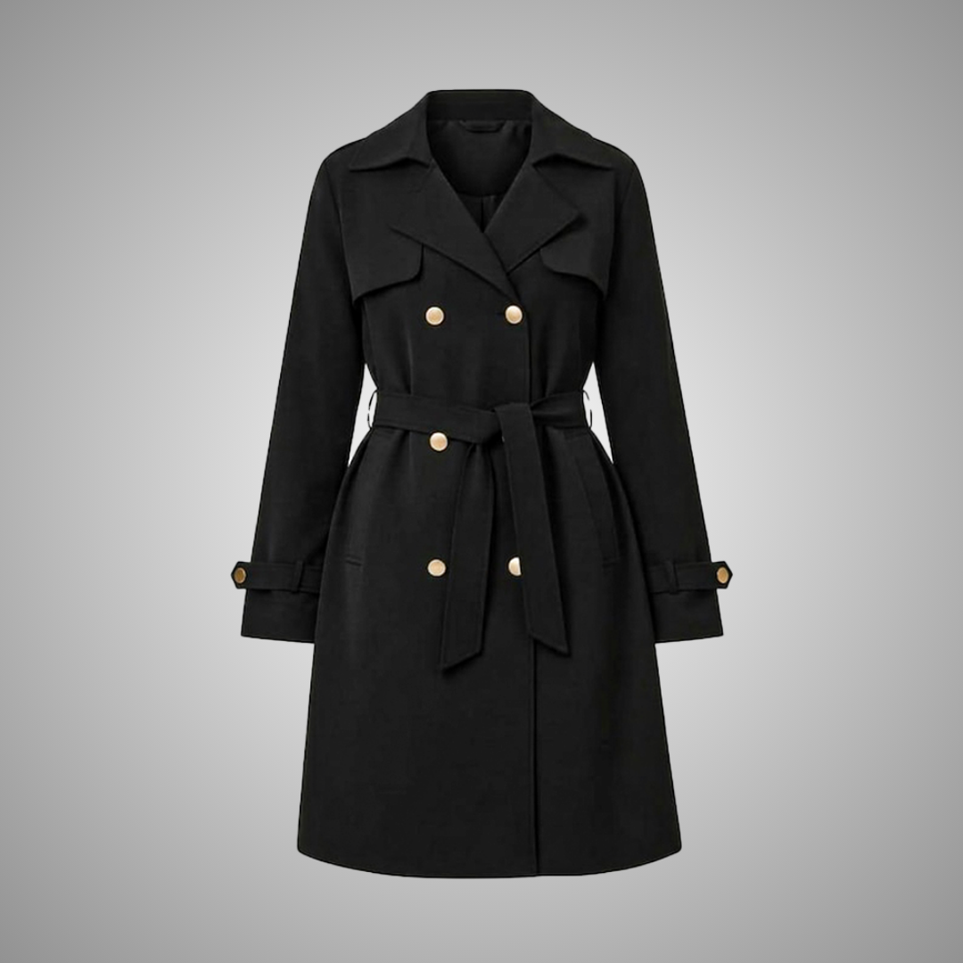 Women's Black Wool Blend Belted Trench Coat