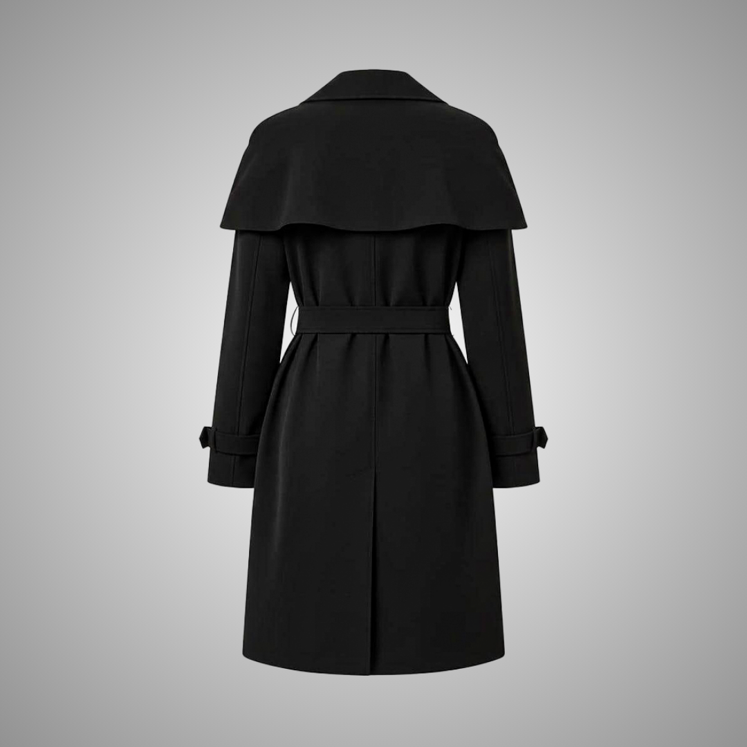 Women's Black Wool Blend Belted Trench Coat