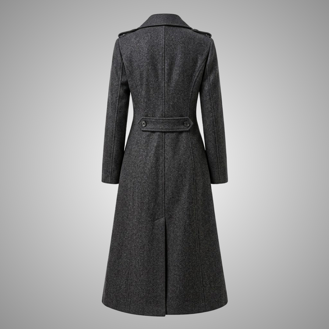 Women's Dark Grey Wool Double-Breasted Long Trench Coat