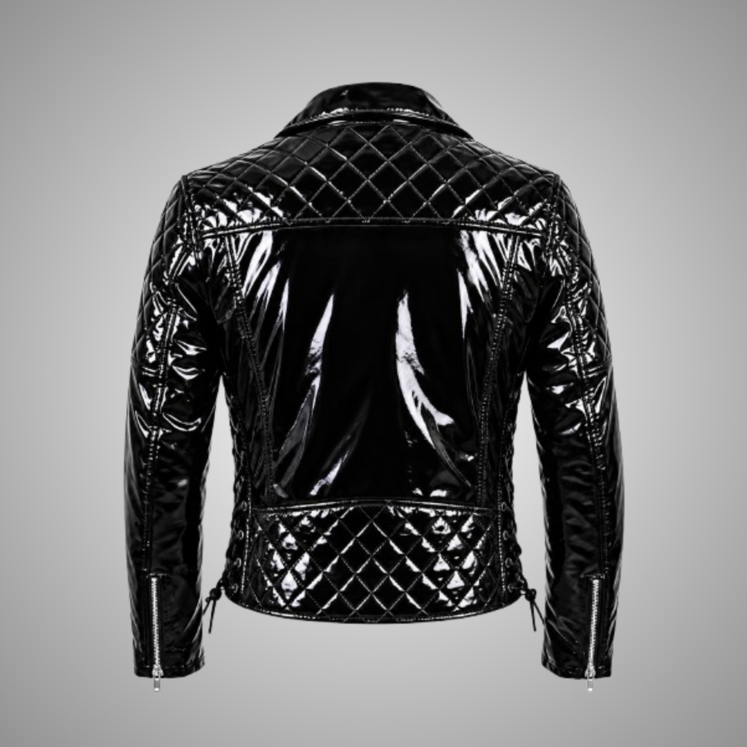 Women's Black Glossy Quilted Leather Biker Jacket