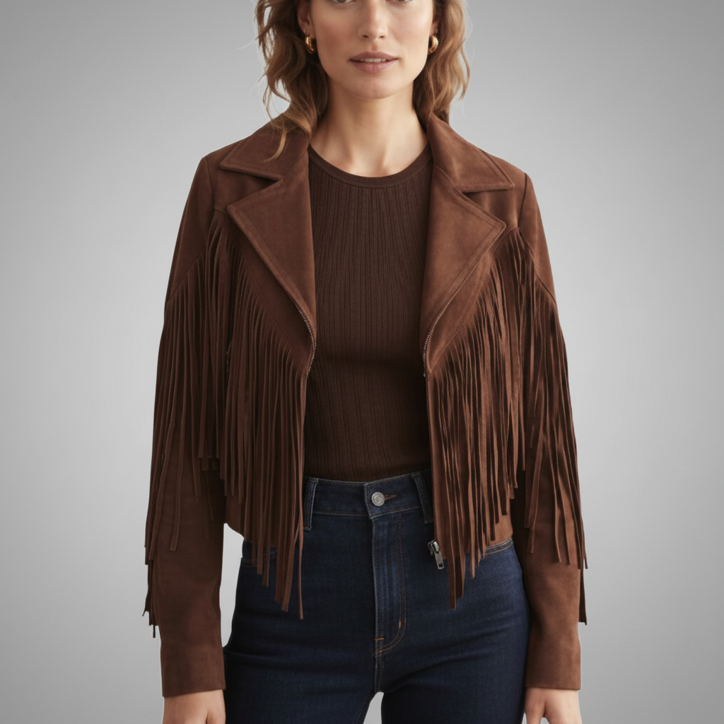 Suede-Style Western-Inspired Cropped Jacket