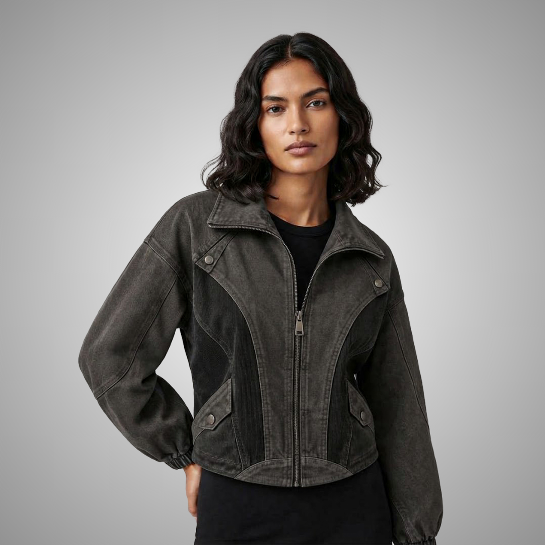 Women's Charcoal Grey Cotton Canvas Zip Up Jacket
