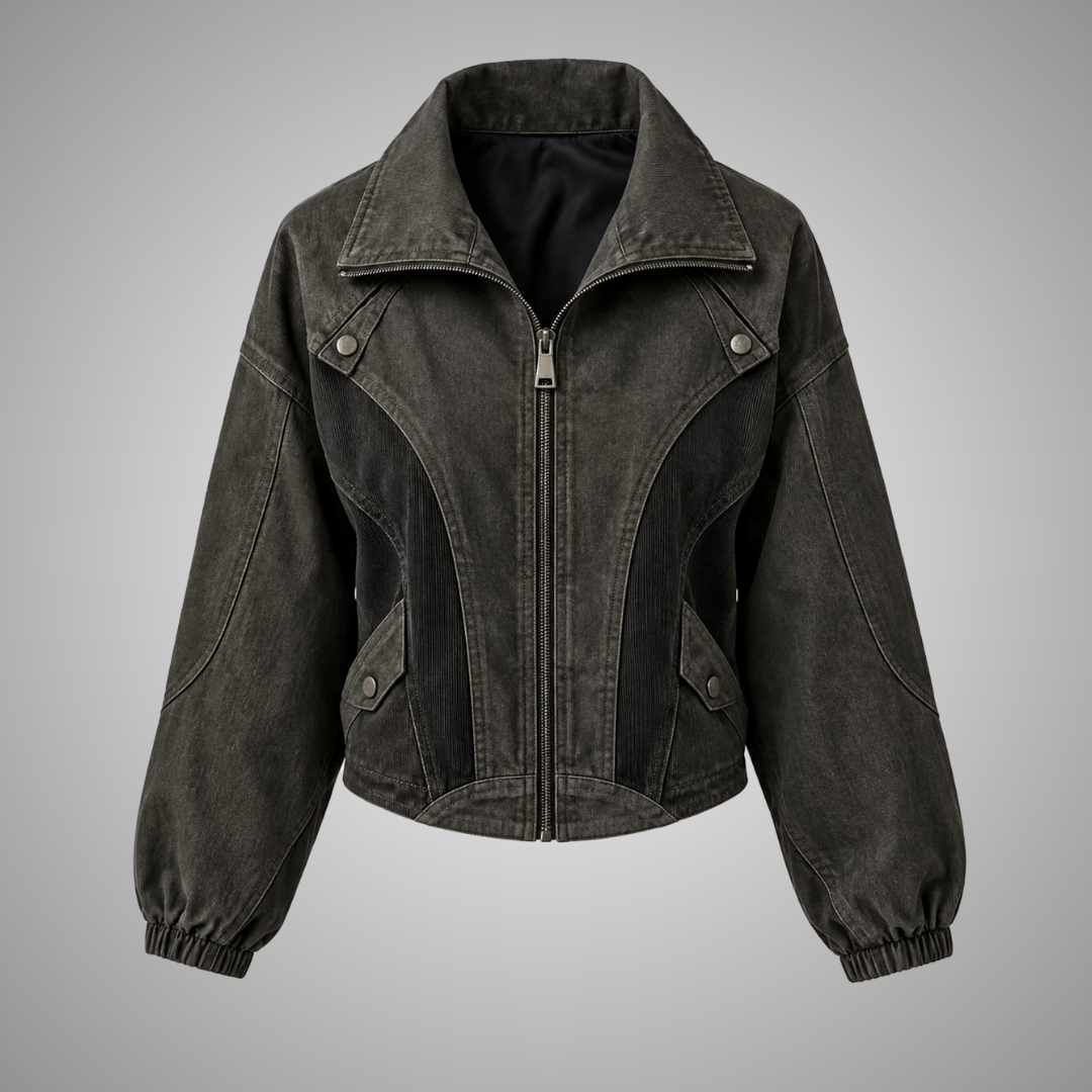 Women's Charcoal Grey Cotton Canvas Zip Up Jacket