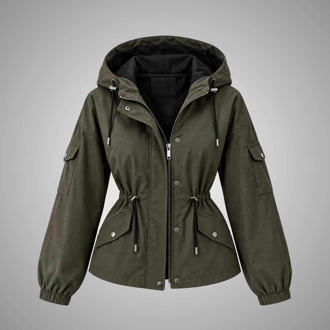 Women's Olive Green Cotton Drawstring Hooded Utility Jacket