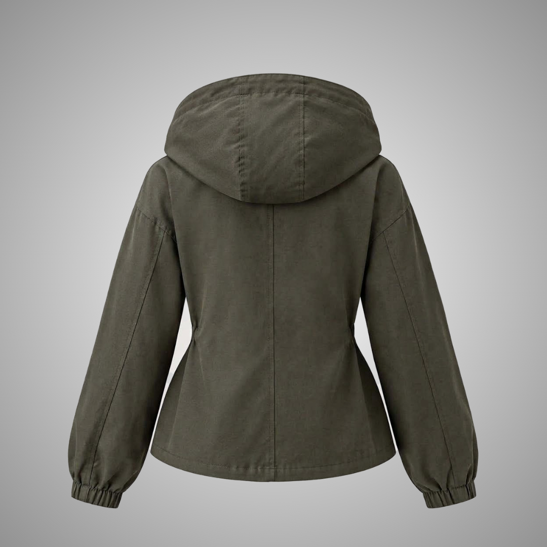 Women's Olive Green Cotton Drawstring Hooded Utility Jacket