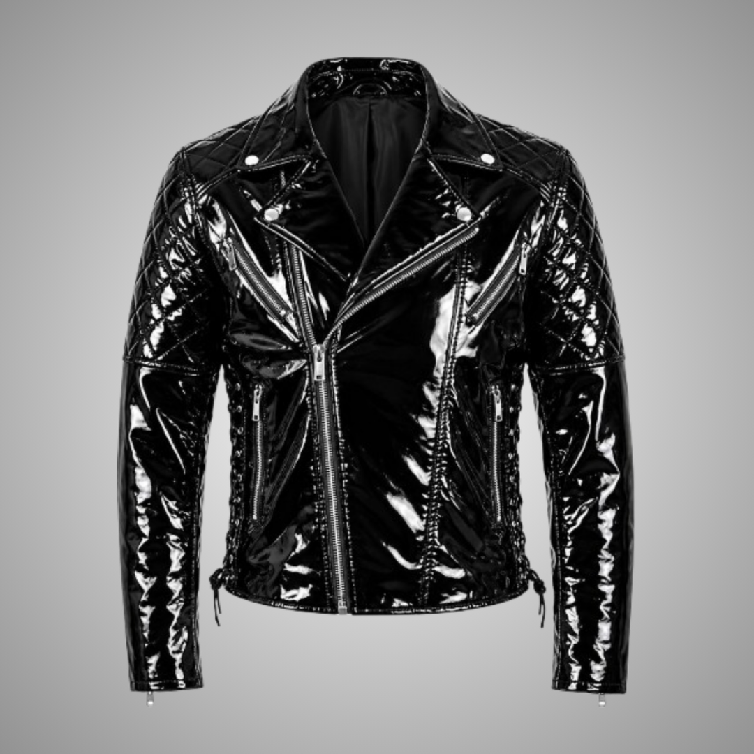 Women's Black Glossy Quilted Leather Biker Jacket