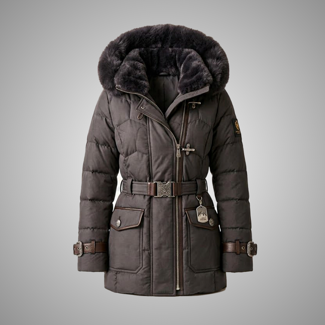 Women's Brown Faux Fur Trim Hooded Puffer Coat