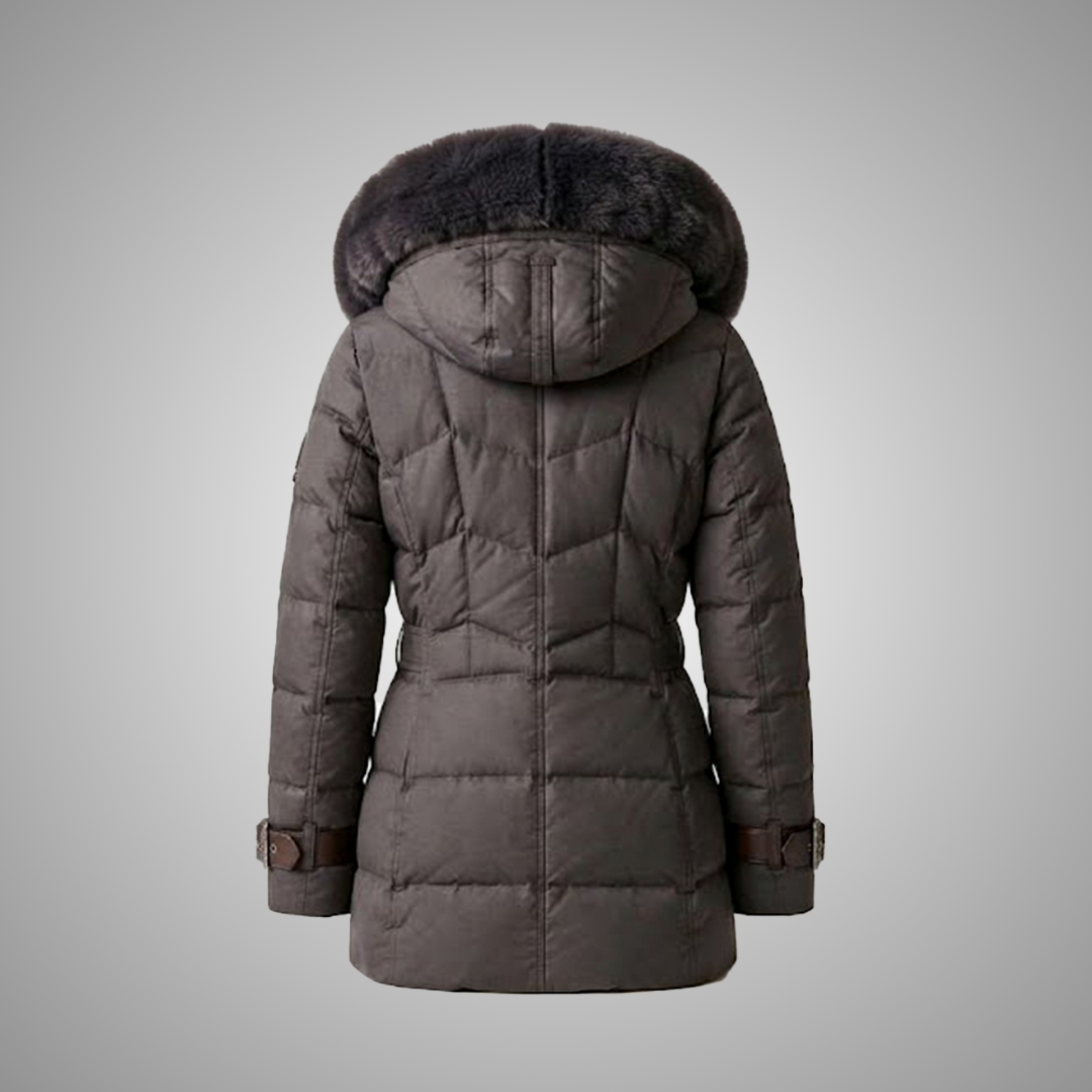 Women's Brown Faux Fur Trim Hooded Puffer Coat