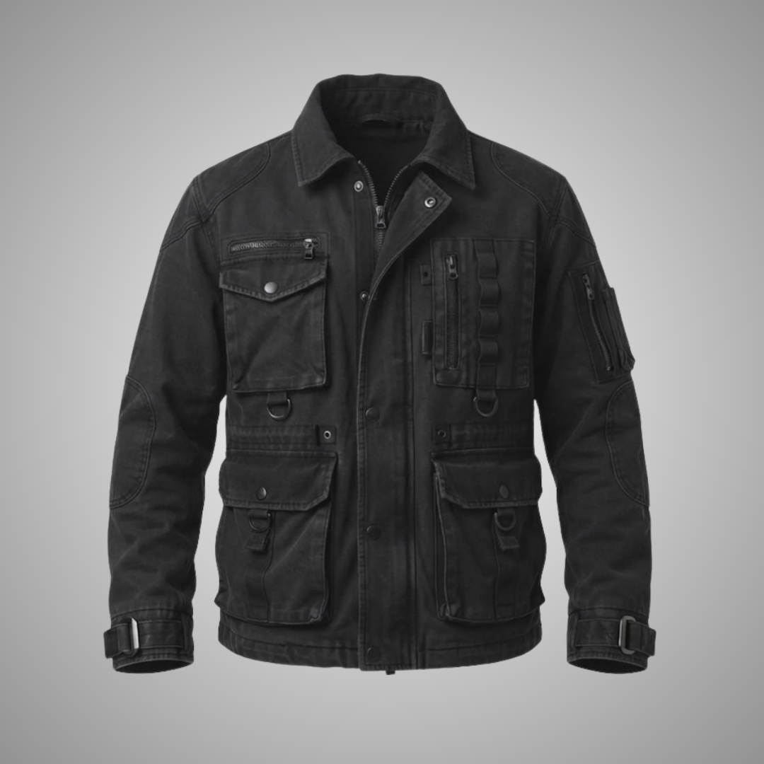 Men's Black Tactical Cotton Canvas Utility Field Jacket