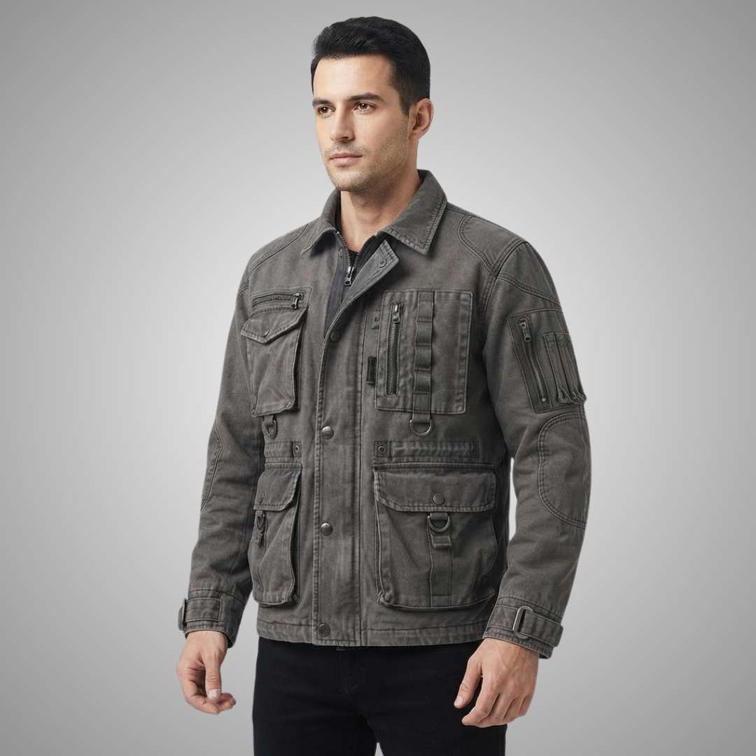 Men's Black Tactical Cotton Canvas Utility Field Jacket