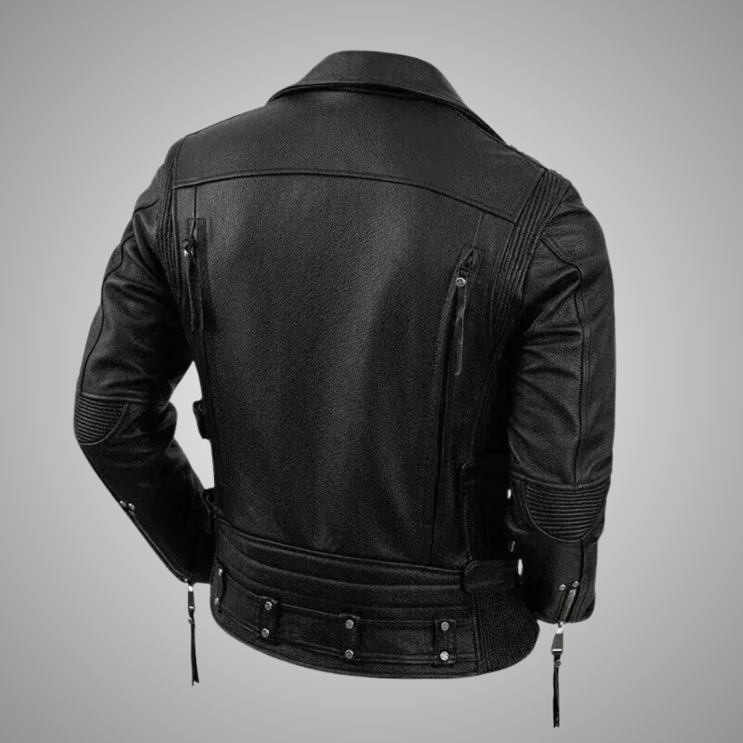 Men's Distressed Brown Leather Biker Utility Jacket