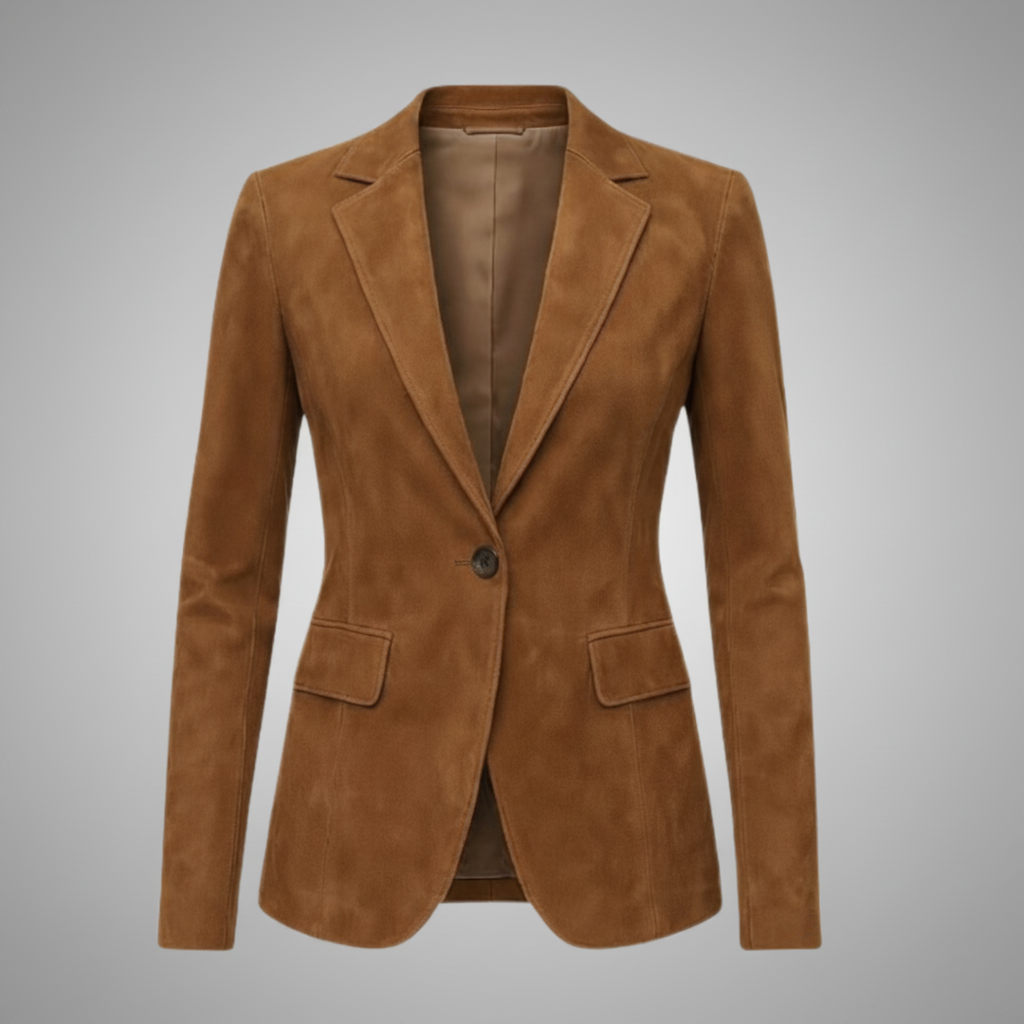 Women's Brown Suede Leather Blazer Tailored Jacket