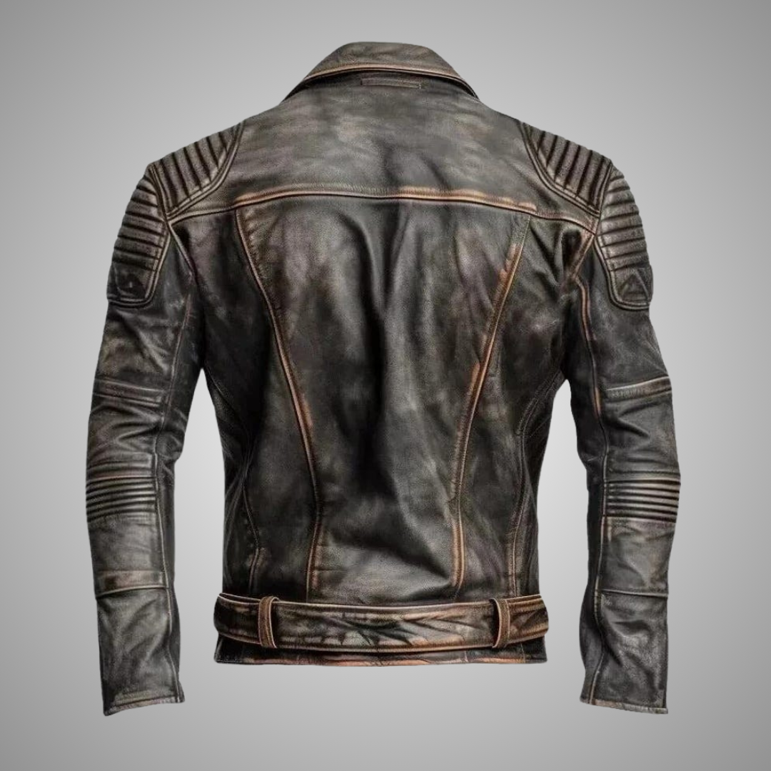 Men's Vintage Distressed Black Leather Biker Jacket