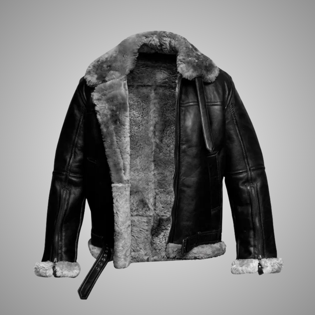 Men's Black B3 Shearling Bomber Leather Jacket