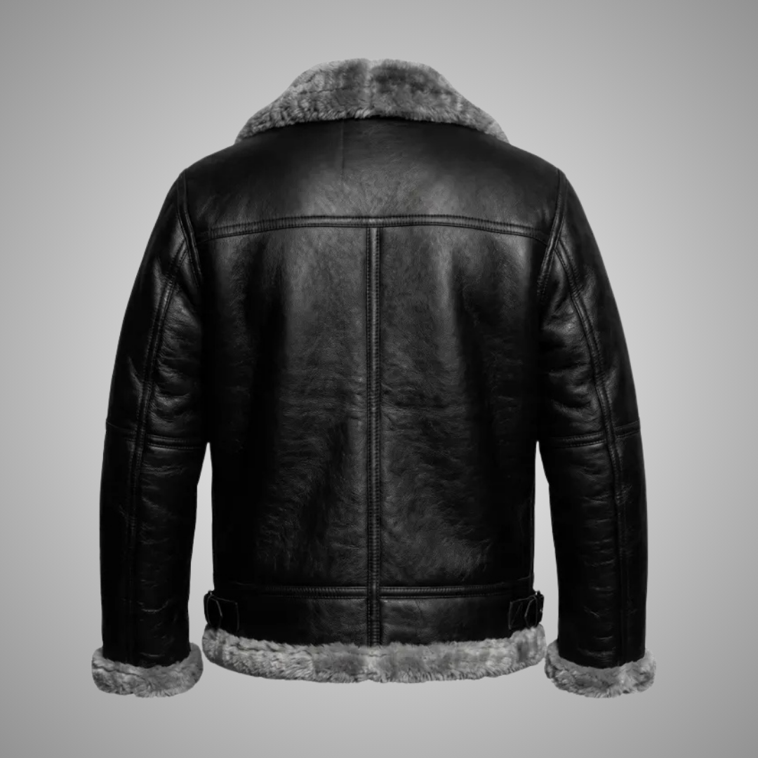 Men's Black B3 Shearling Bomber Leather Jacket