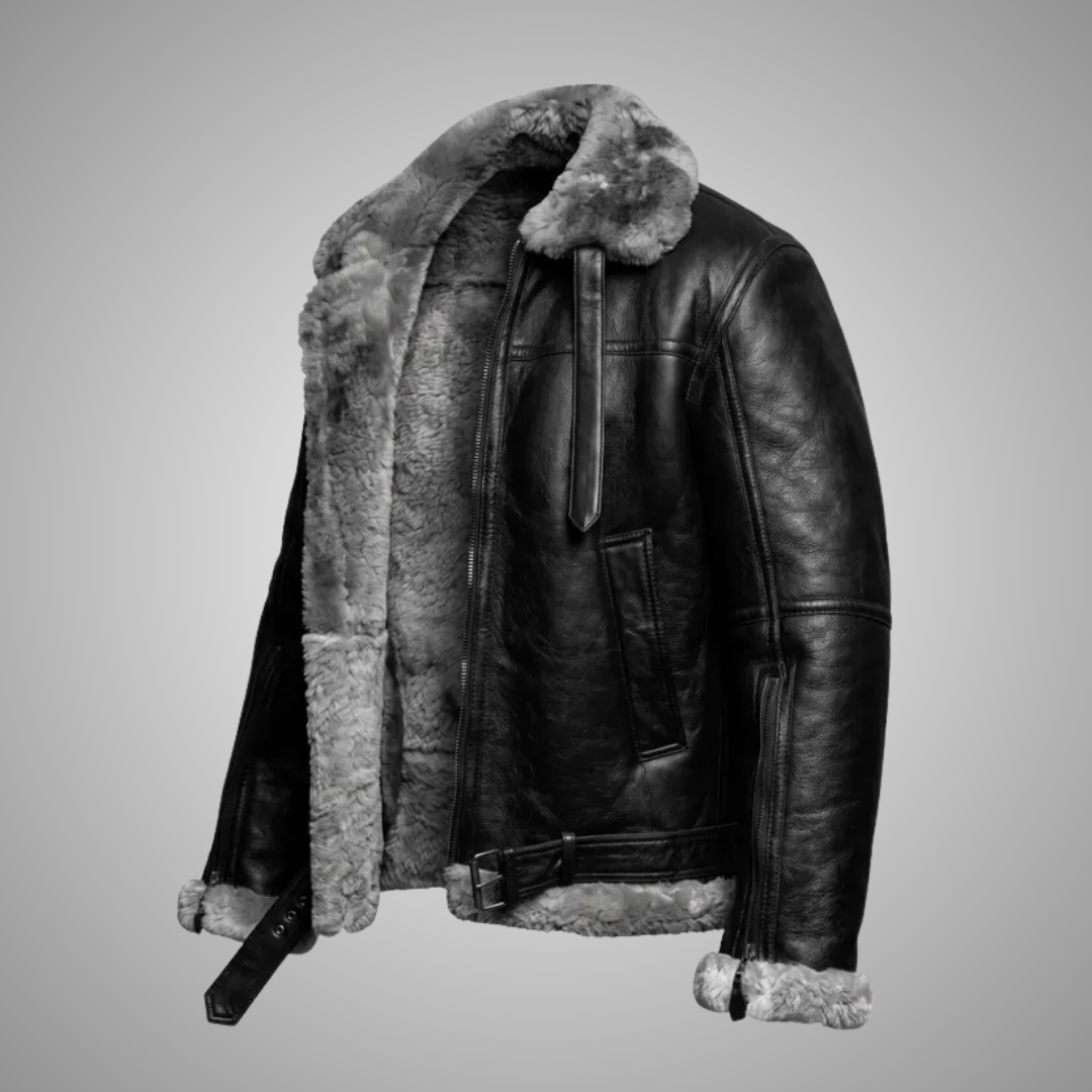 Men's Black B3 Shearling Bomber Leather Jacket