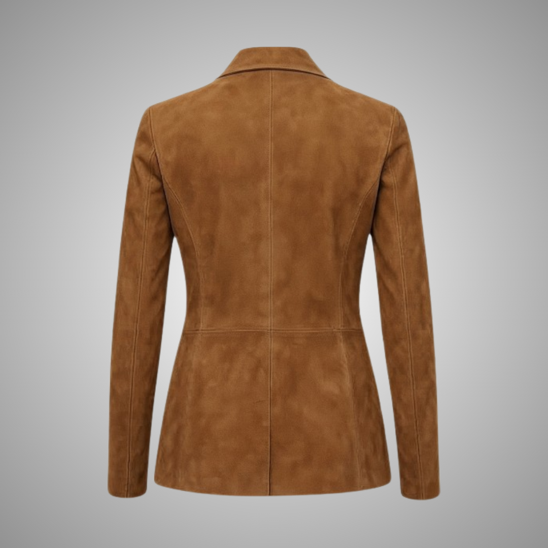 Women's Brown Suede Leather Blazer Tailored Jacket