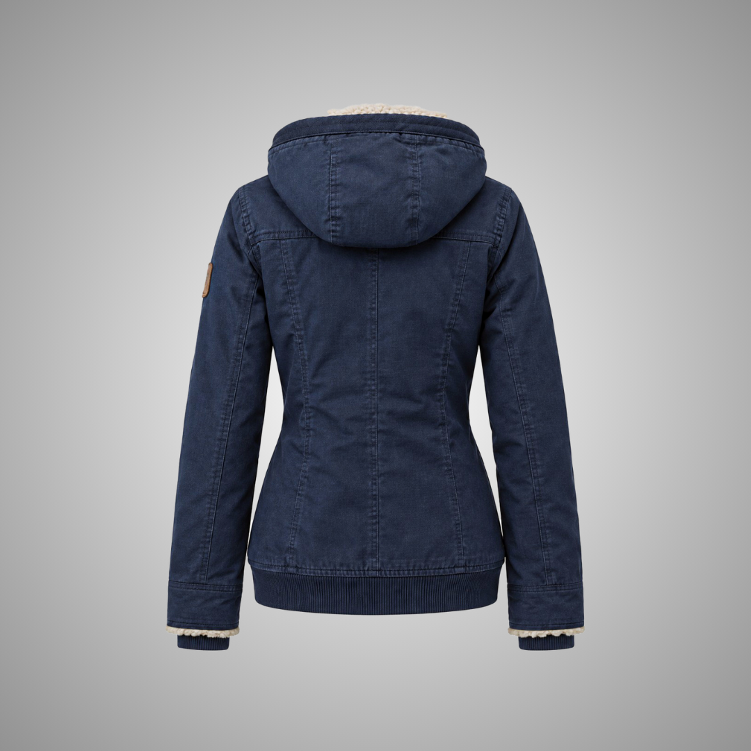 Women's Navy Blue Fleece-Lined Hooded Utility Parka Jacket