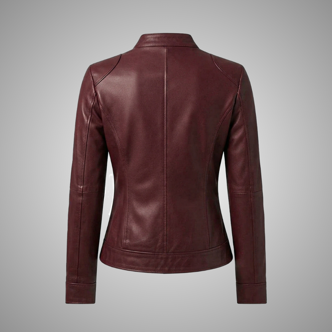 Women's Maroon Leather Cafe Racer Jacket