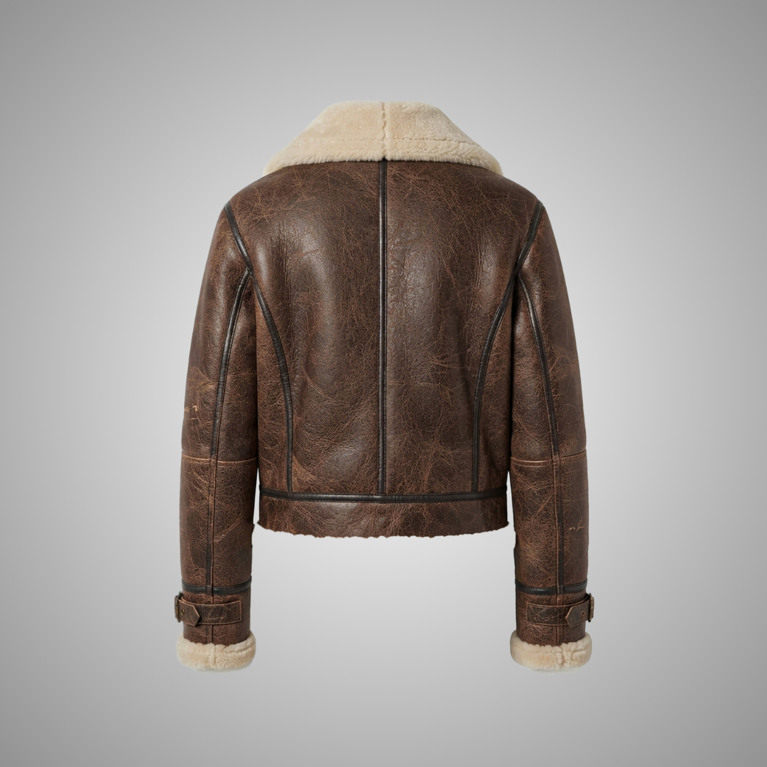 Women's Distressed Brown Shearling Aviator Jacket