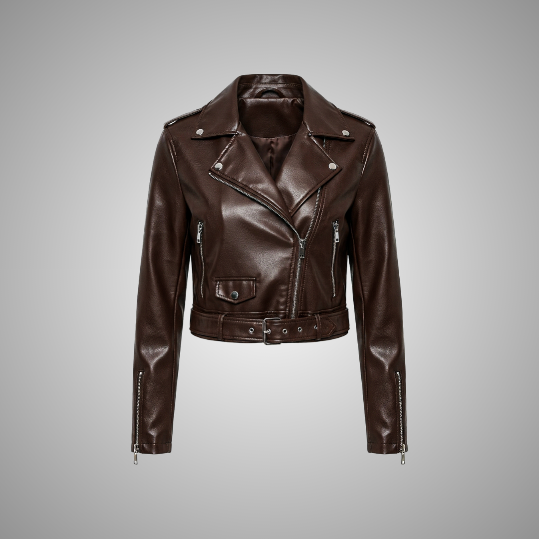 Women's Dark Brown Faux Leather Moto Biker Jacket