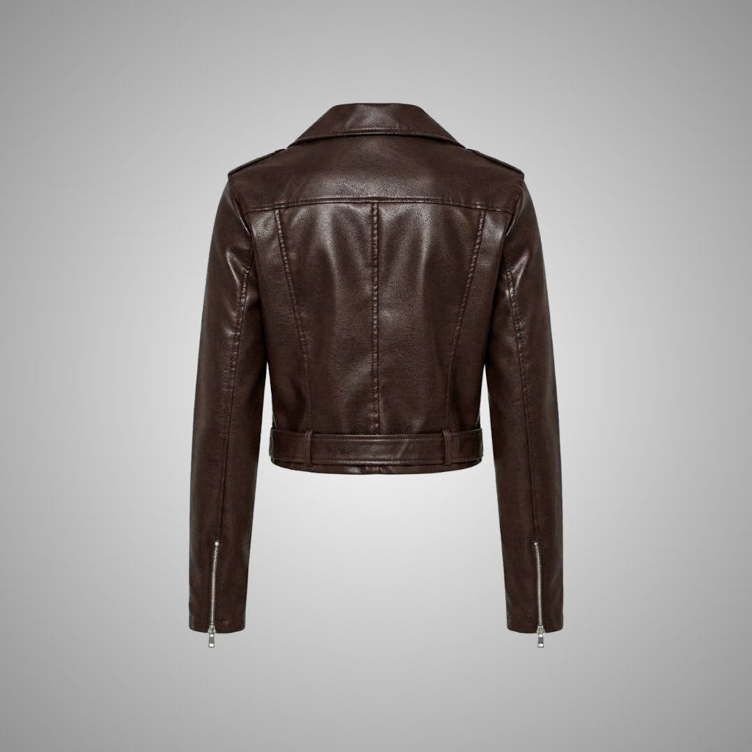 Women's Dark Brown Faux Leather Moto Biker Jacket