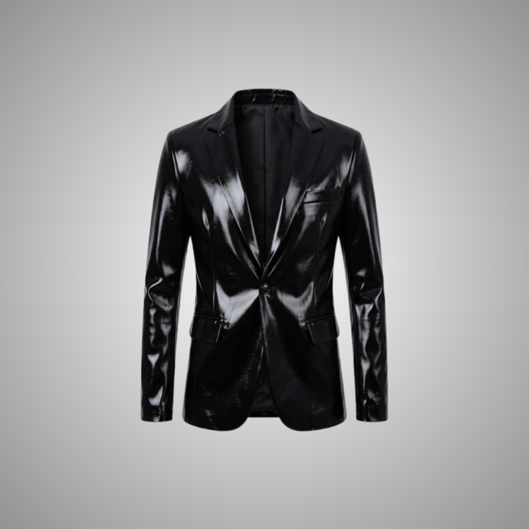 Glossy PU Leather Women's Blazer Jacket